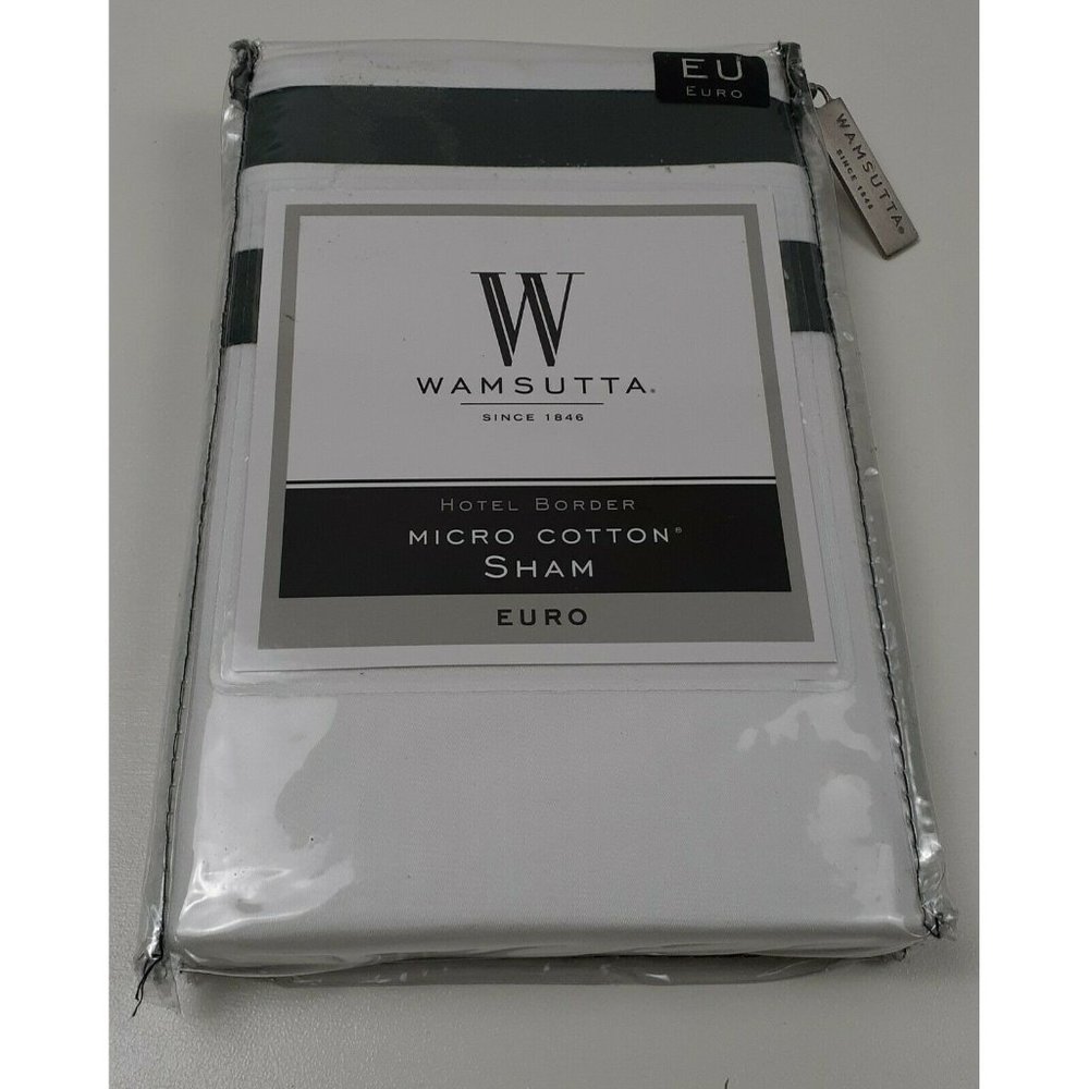 Wamsutta Hotel Border Micro Cotton Sham 26"x26" Euro in White/Forest Green